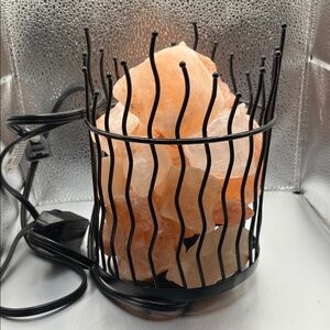 Himalayan Salt Lamp with Black Metal Cage